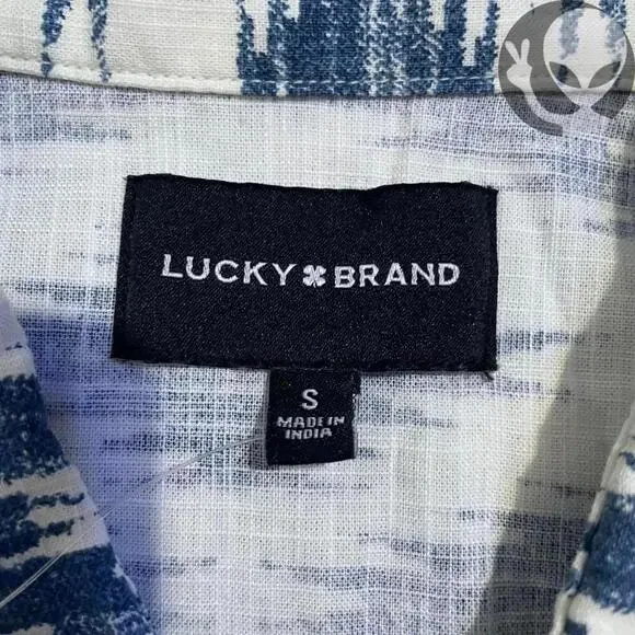 NWT Lucky Brand Men's Button Up Shirt Small Ivory Blue Tribal Preppy Summer - Picture 3 of 6